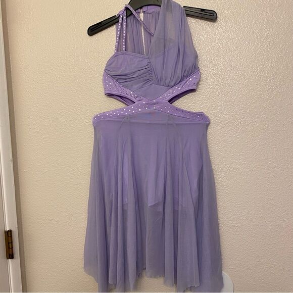 Reverence Custom solo rhinestoned dance costume lavender mesh cutout leotard  LC - Picture 4 of 14